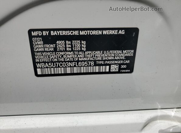 WBA5U7C03NFL69578 2022 BMW M3 White Вид підкапотного простору