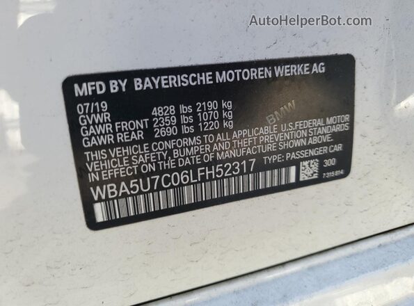 WBA5U7C06LFH52317 2020 BMW M3 White ძრავის განყოფილების ხედი