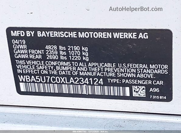WBA5U7C0XLA234124 2020 BMW 3 SERIES White ძრავის განყოფილების ხედი