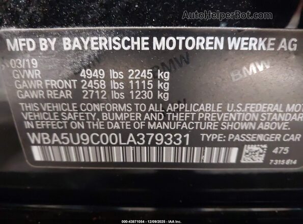WBA5U9C00LA379331 2020 BMW 3 SERIES Черный Вид подкапотного пространства