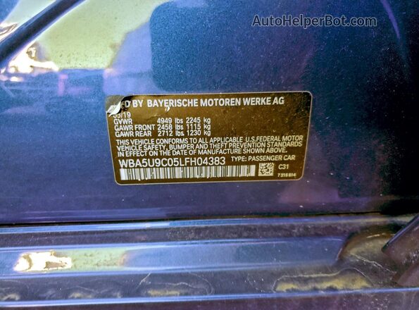 WBA5U9C05LFH04383 2020 BMW M3 Blue Widok komory silnika