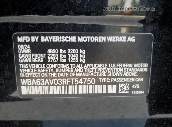 WBA63AV03RFT54750 2024 BMW 4 SERIES Black VIN sticker view