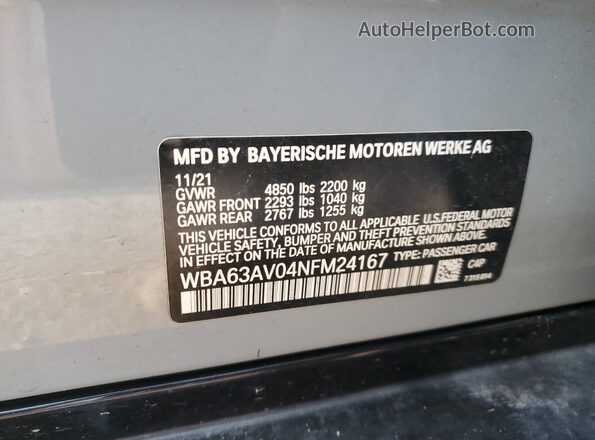 WBA63AV04NFM24167 2022 BMW 4 SERIES Gray ძრავის განყოფილების ხედი