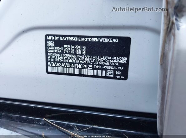 WBA63AV05NFN02925 2022 BMW 4 SERIES White Widok komory silnika