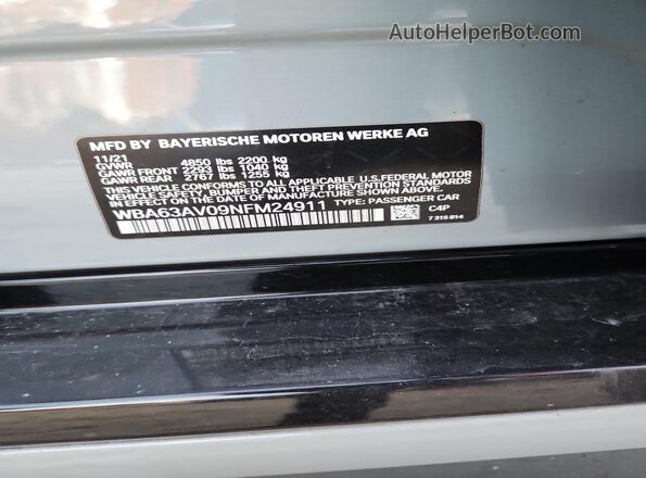 WBA63AV09NFM24911 2022 BMW 4 SERIES Gray Vista de la etiqueta del VIN