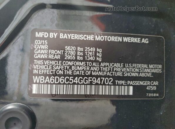 WBA6D6C54GGF94702 2016 BMW 6 SERIES Black Շարժիչի բաժամունքի տեսք