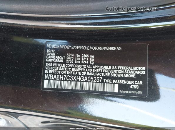 WBA6H7C3XHGA05257 2017 BMW 6 SERIES Black ძრავის განყოფილების ხედი