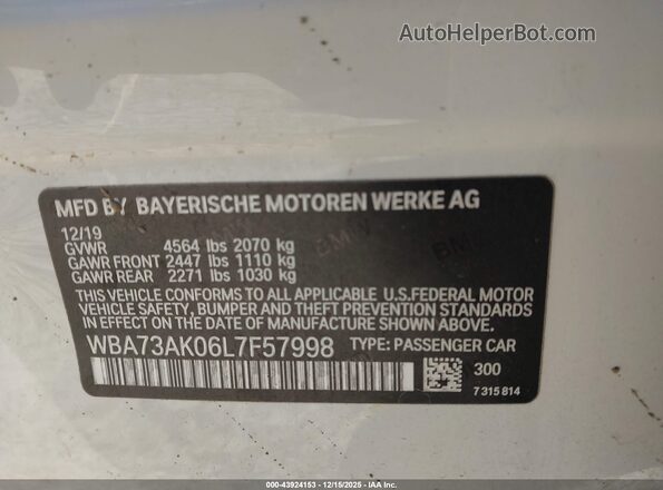 WBA73AK06L7F57998 2020 BMW 2 SERIES White Engine compartment view