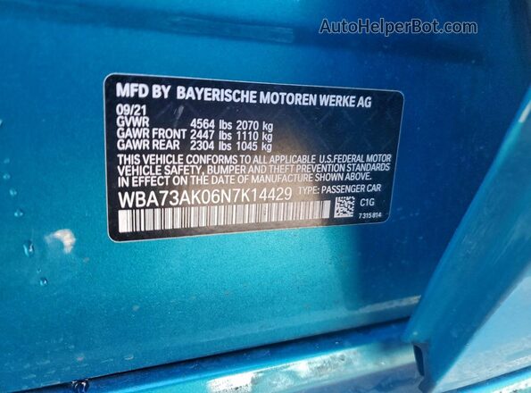 WBA73AK06N7K14429 2022 BMW 2 SERIES Teal Engine compartment view