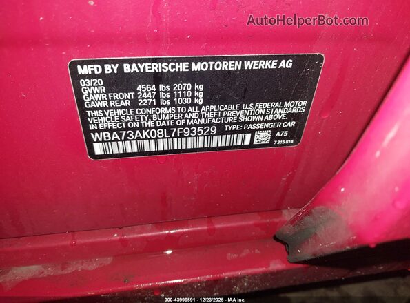 WBA73AK08L7F93529 2020 BMW 2 SERIES Красный Вид подкапотного пространства