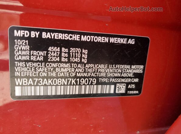 WBA73AK08N7K19079 2022 BMW 2 SERIES Red Widok komory silnika