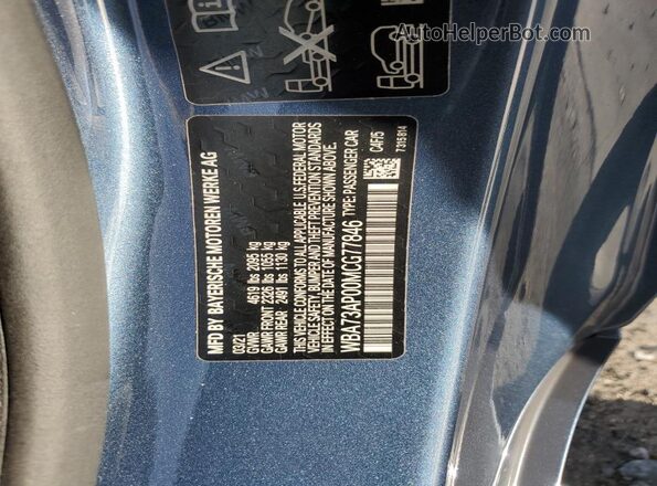 WBA73AP00MCG77846 2021 BMW 4 SERIES Blue Vista del compartimento del motor