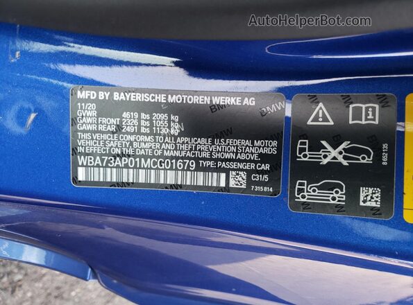WBA73AP01MCG01679 2021 BMW 4 SERIES Blue Widok komory silnika