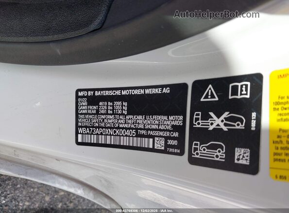 WBA73AP0XNCK00405 2022 BMW 4 SERIES Белый Вид подкапотного пространства