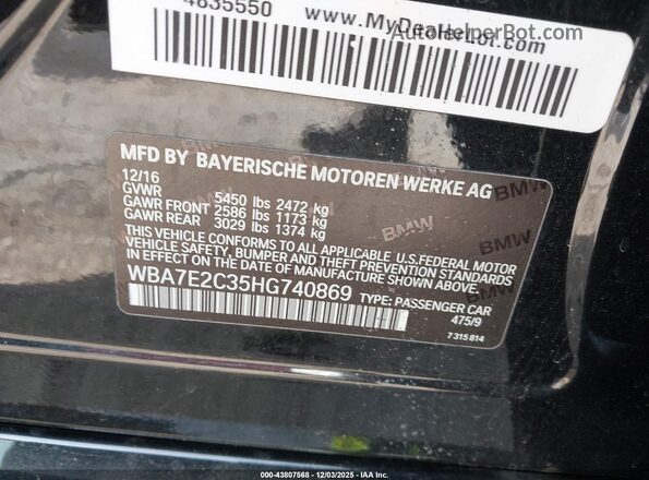 WBA7E2C35HG740869 2017 BMW 7 SERIES Black Շարժիչի բաժամունքի տեսք