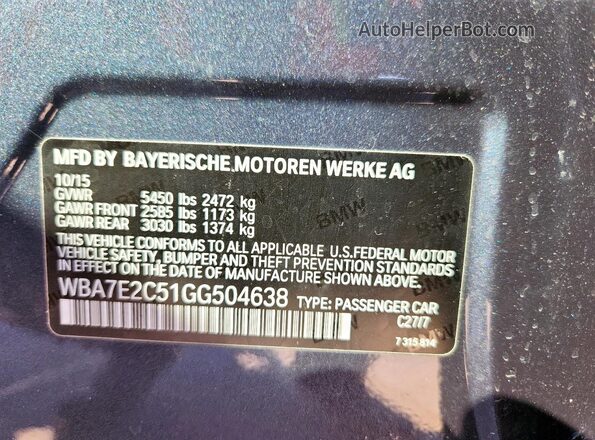 WBA7E2C51GG504638 2016 BMW 7 SERIES Blue Շարժիչի բաժամունքի տեսք