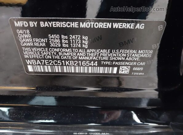 WBA7E2C51KB216544 2019 BMW 7 SERIES Black Vista del compartimento del motor