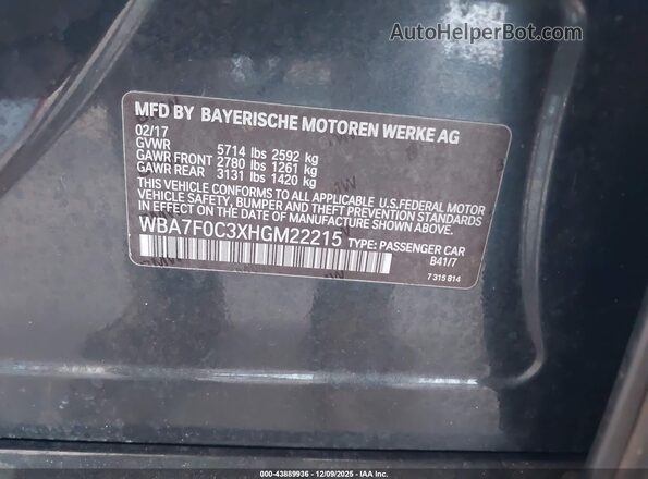 WBA7F0C3XHGM22215 2017 BMW 7 SERIES Gray ძრავის განყოფილების ხედი