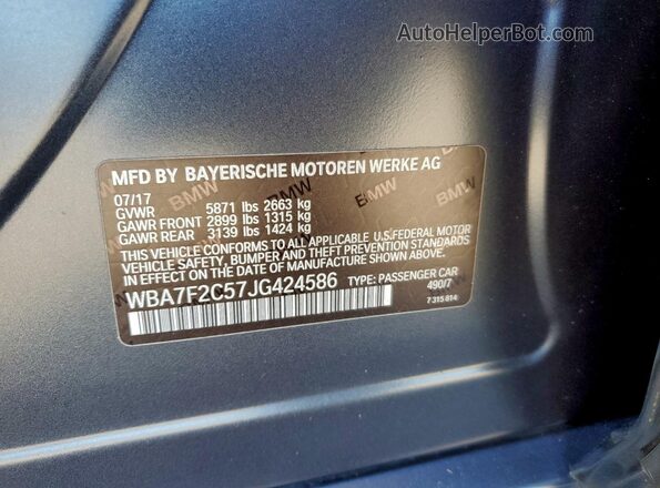 WBA7F2C57JG424586 2018 BMW 7 SERIES Charcoal ძრავის განყოფილების ხედი