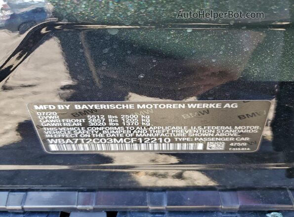 WBA7T2C03MCF12210 2021 BMW 7 SERIES Black Вид наклейки з VIN-кодом