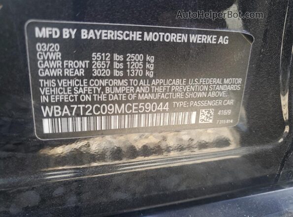 WBA7T2C09MCE59044 2021 BMW 7 SERIES Black Вид підкапотного простору