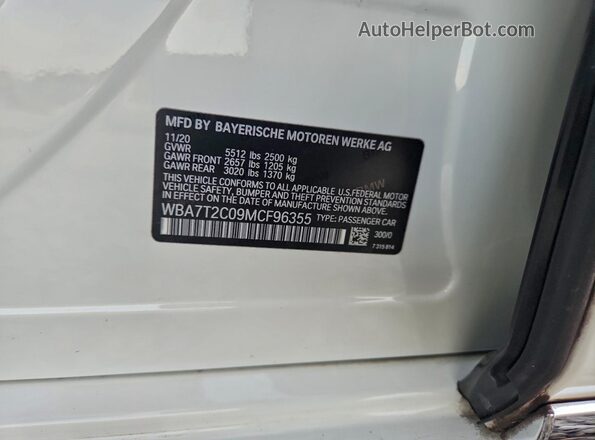 WBA7T2C09MCF96355 2021 BMW 7 SERIES White Շարժիչի բաժամունքի տեսք