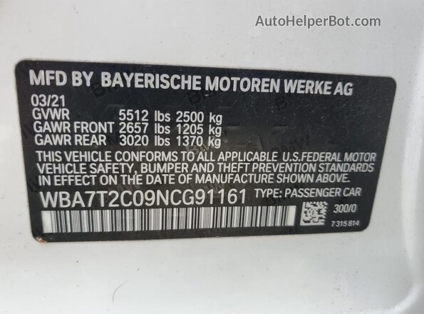 WBA7T2C09NCG91161 2022 BMW 7 SERIES White Widok komory silnika