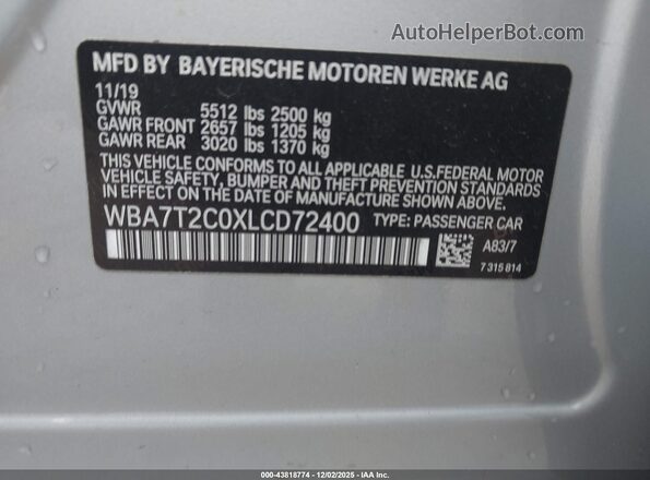 WBA7T2C0XLCD72400 2020 BMW 7 SERIES Silver Engine compartment view