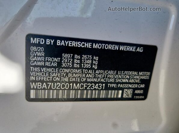 WBA7U2C01MCF23431 2021 BMW 7 SERIES White Engine compartment view