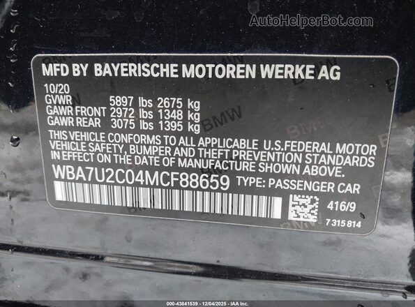 WBA7U2C04MCF88659 2021 BMW 7 SERIES Black ძრავის განყოფილების ხედი