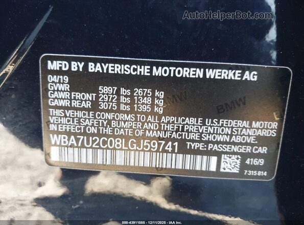 WBA7U2C08LGJ59741 2020 BMW 7 SERIES Black Vista del compartimento del motor