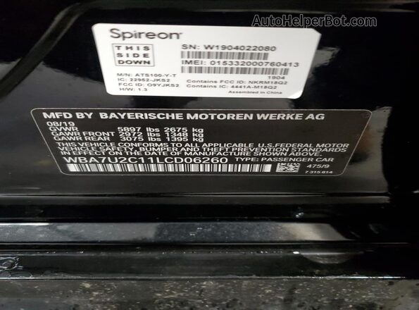 WBA7U2C11LCD06260 2020 BMW ALPINA Black VIN sticker view