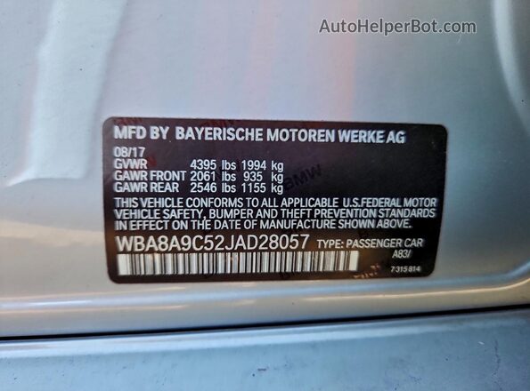 WBA8A9C52JAD28057 2018 BMW 3 SERIES Silver Вид наклейки з VIN-кодом