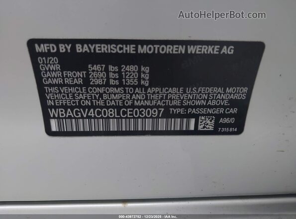 WBAGV4C08LCE03097 2020 BMW 8 SERIES Белый Вид подкапотного пространства