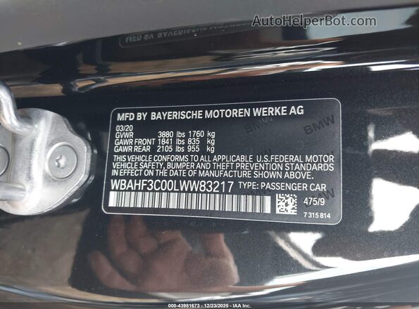 WBAHF3C00LWW83217 2020 BMW Z4 Black 