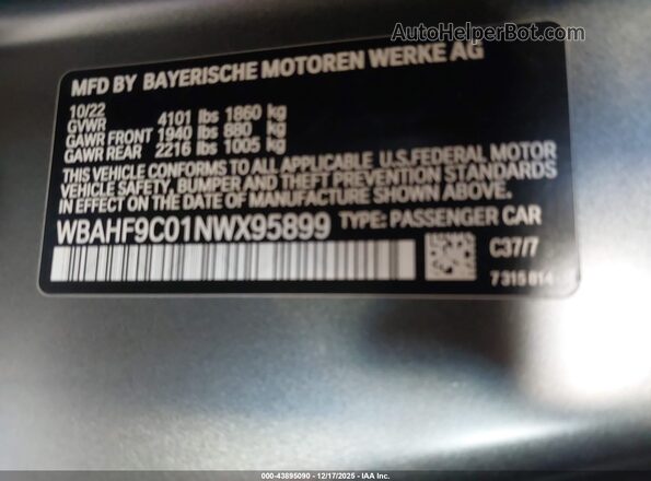 WBAHF9C01NWX95899 2022 BMW Z4 Gray ძრავის განყოფილების ხედი