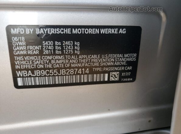 WBAJB9C55JB287414 2018 BMW M5 Silver 