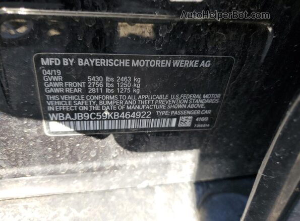 WBAJB9C59KB464922 2019 BMW M5 Blue ძრავის განყოფილების ხედი