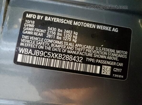 WBAJB9C5XKB288432 2019 BMW M5 Серый Вид подкапотного пространства