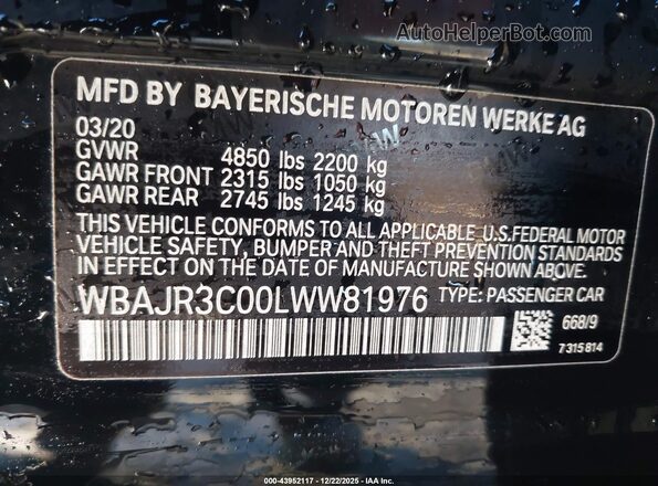 WBAJR3C00LWW81976 2020 BMW 5 SERIES Black Вид підкапотного простору