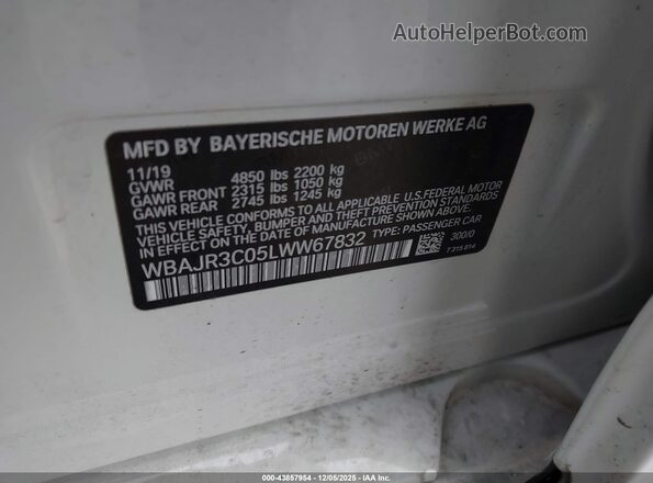 WBAJR3C05LWW67832 2020 BMW 5 SERIES White Widok komory silnika