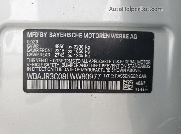 WBAJR3C08LWW80977 2020 BMW 5 SERIES Silver Engine compartment view