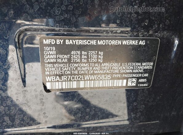 WBAJR7C02LWW65835 2020 BMW 5 SERIES Blue Вид підкапотного простору