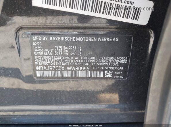 WBAJR7C0XLWW80955 2020 BMW 5 SERIES Black Շարժիչի բաժամունքի տեսք