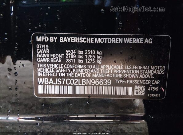 WBAJS7C02LBN96639 2020 BMW 5 SERIES Black Engine compartment view