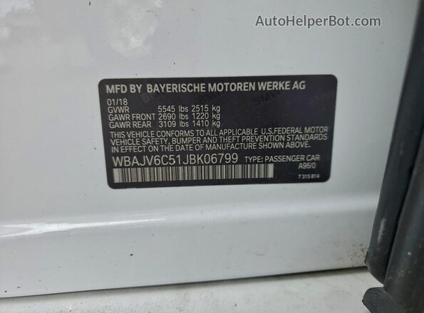 WBAJV6C51JBK06799 2018 BMW 6 SERIES White Engine compartment view