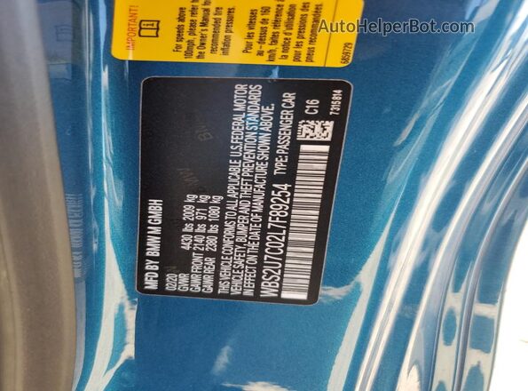 WBS2U7C02L7F89254 2020 BMW M2 Blue Engine compartment view