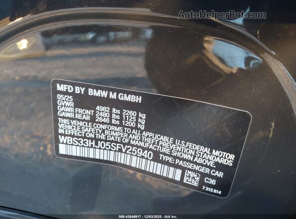 WBS33HJ05SFV25940 2025 BMW M3 Gray Engine compartment view