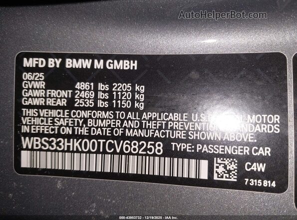 WBS33HK00TCV68258 2026 BMW M4 Gray Widok komory silnika