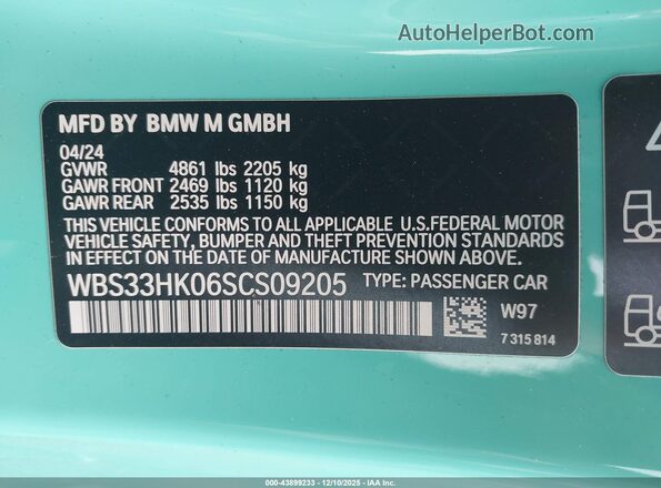 WBS33HK06SCS09205 2025 BMW M4 Green Widok komory silnika
